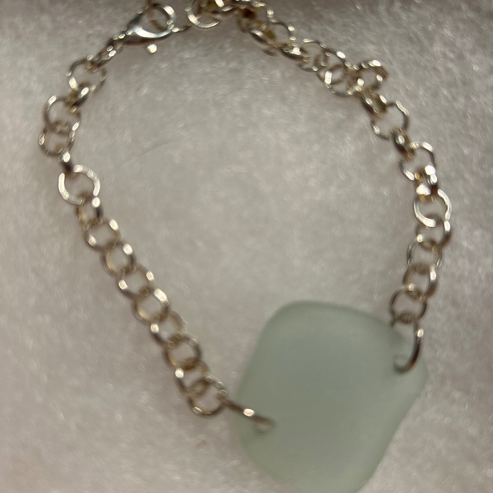Genuine Sterling Silver Aqua Sea Glass Bracelet